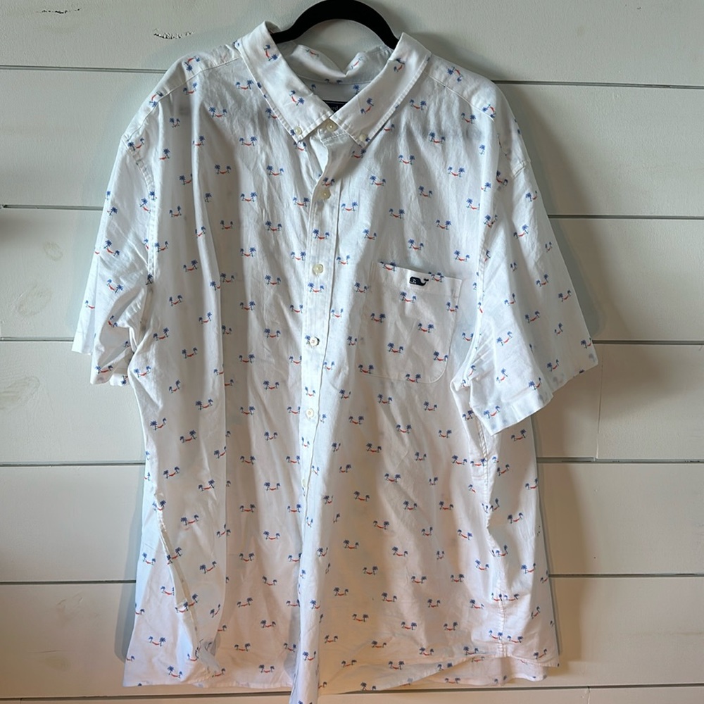 Vineyard Vines White Button Down Shirt with Blue and Pink Accents